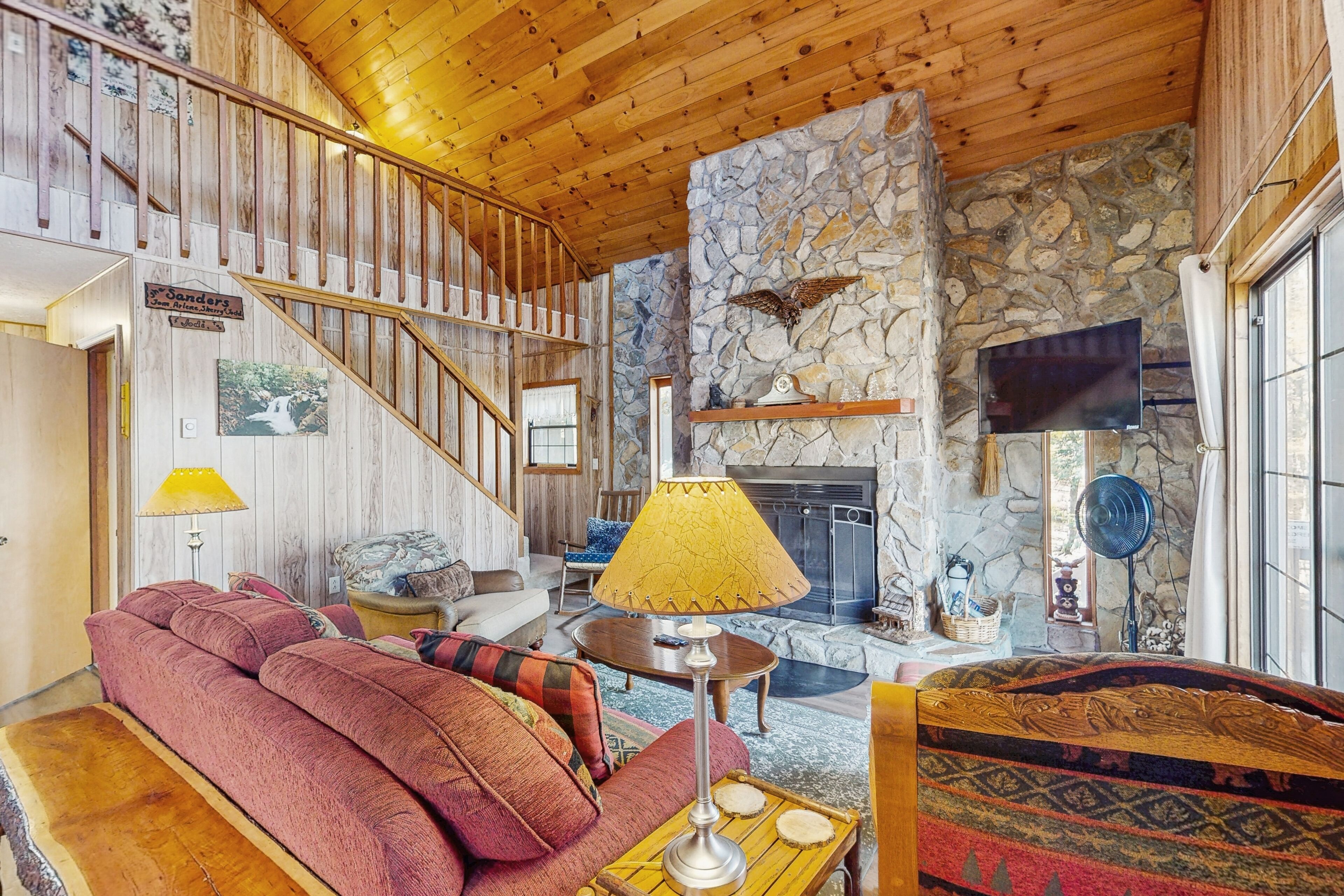 TV, fireplace, DVD player, foosball