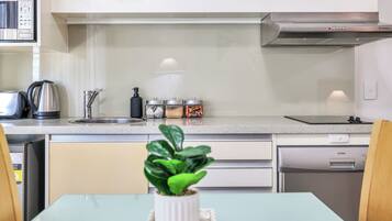 Fridge, microwave, stovetop, dishwasher