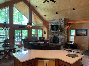 TV, fireplace, offices