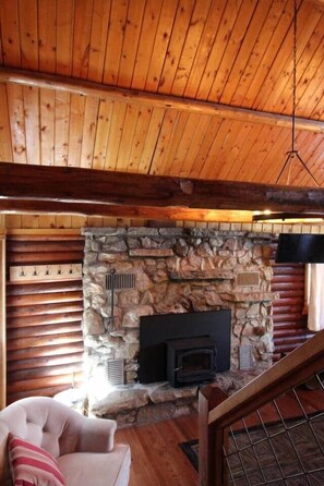 Una televisión, una chimenea