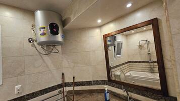 Shower, bidet, towels, toilet paper