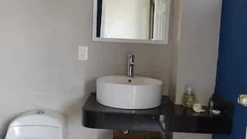 Habitación doble superior, vista a la alberca | Baño | Regadera, amenidades de baño gratuitas, toallas