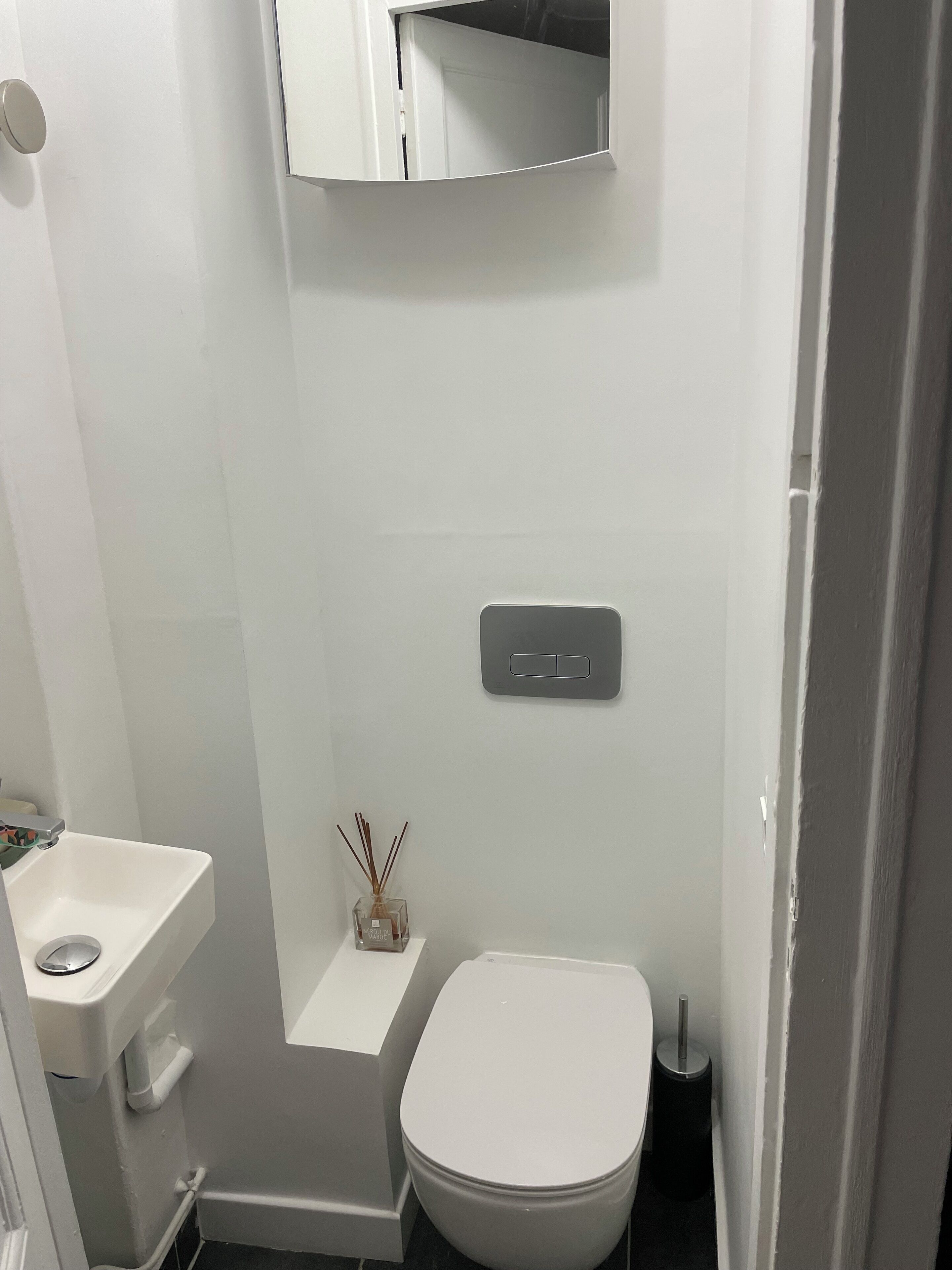 Hair dryer, bidet, towels, soap