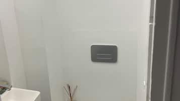 Hair dryer, bidet, towels, soap