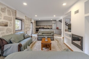 TV, fireplace