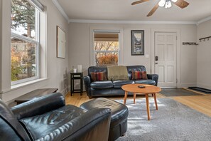 TV, fireplace - Riverfront Retreat near Bend's Drake Park (Bend)