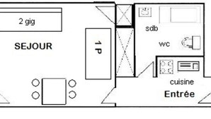 Floor plan - Studio for 3 People - LE France - Plagne Centre (La Plagne-Tarentaise)