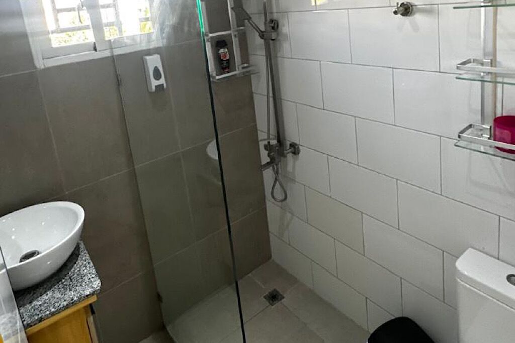 Secadora de cabello, toallas, jabón, papel de baño 
