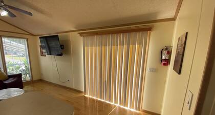 ROOMY PARK MODEL HOME WITH PRIVATE BEDROOM WITH QUEEN SIZE BED, FULL KITCHEN AND BATHROOM, LIVING ROOM WITH PULL-OUT QUEEN-SIZE BED IN COUCH. HAS COVERED PARKING & A DECK, WITH SHED. MONTHLY RATE IS $1,400, BUT PLEASE CALL FOR AVAILABILITY.