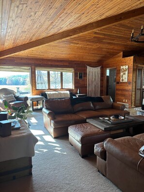 Älytelevisio, takka, musiikkikirjasto, stereot