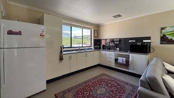 Fridge, microwave, oven, electric kettle