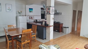 Fridge, microwave, stovetop, electric kettle