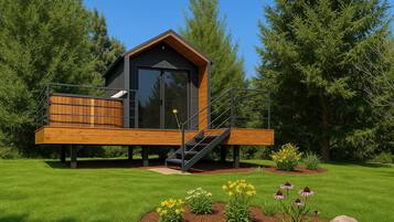 Comfort-Ferienhütte, Terrasse, Gartenblick | Kostenloses WLAN