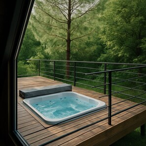 Familien-Ferienhütte, Terrasse, Gartenblick | Terrasse/Patio