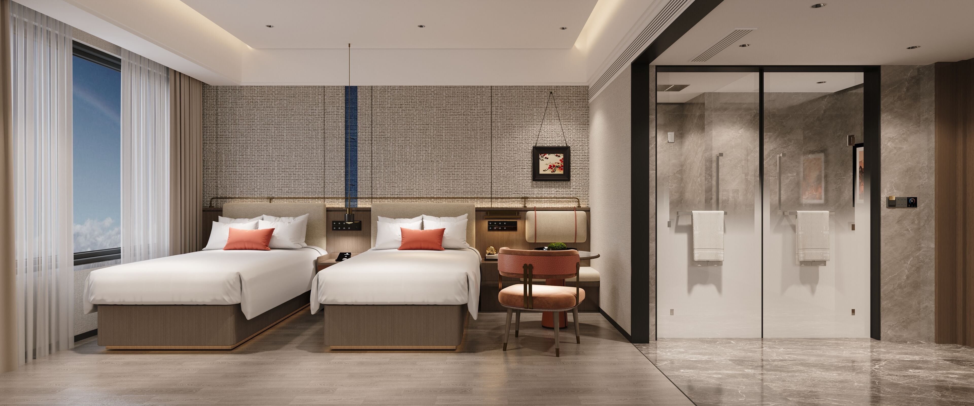 高級寝具、羽毛の掛け布団、ピロートップベッド、セーフティボックス (室内)