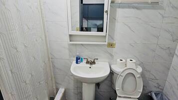 Douche, serviettes fournies, savon, papier toilette