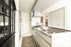 Basic Apartment | Private kitchen | Full-size fridge, microwave, oven, stovetop