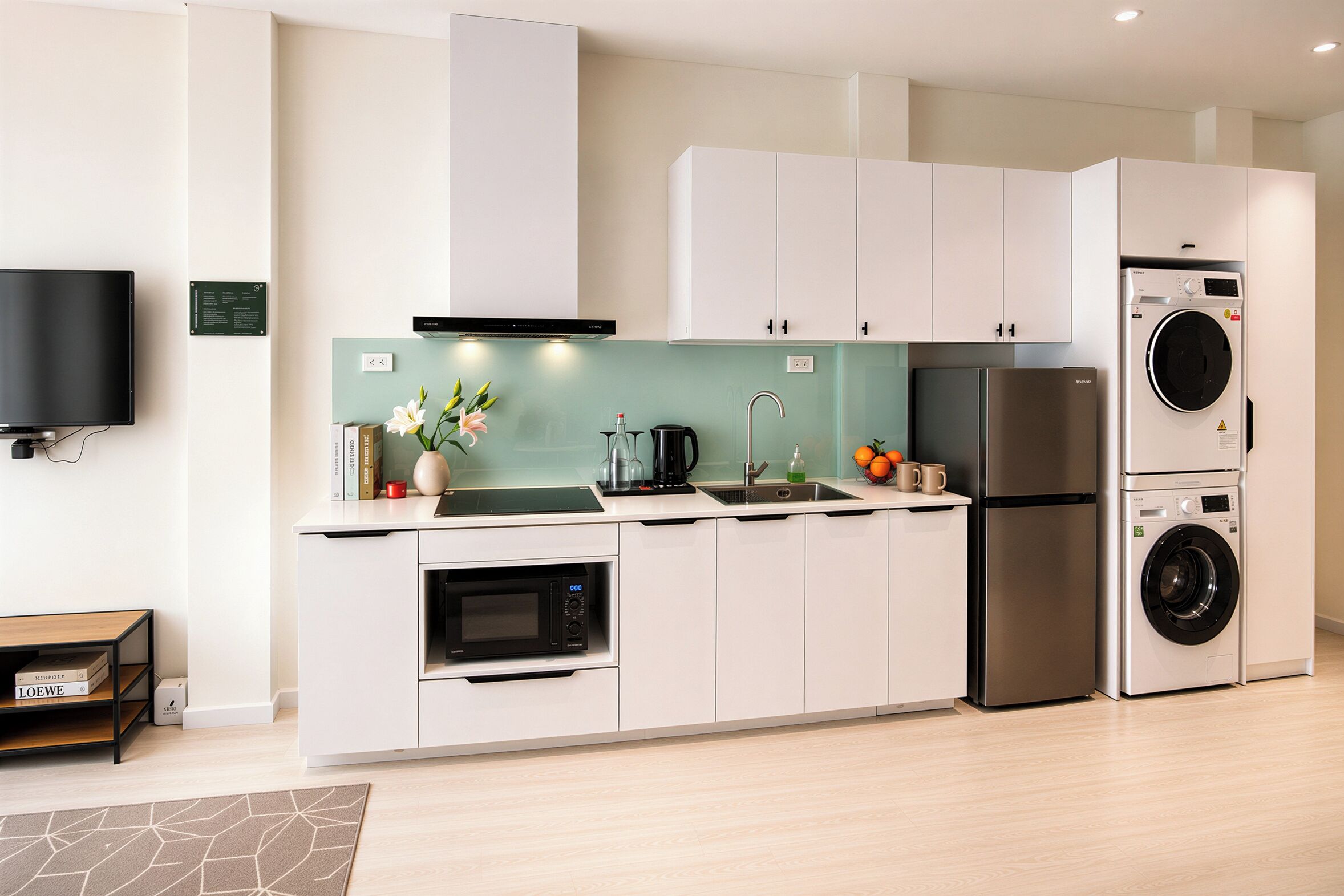 Suite Studio Luxe, vue ville | Cuisine privée | Réfrigérateur, micro-ondes, plaque de cuisson