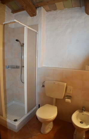 Dusche, Bidet, Seife, Toilettenpapier