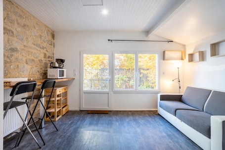 Living area. Studio 'De La Vallée Du Stangala' with Private Terrace and Wi-Fi
