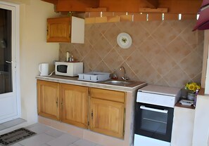 Fridge, microwave, electric kettle, highchair