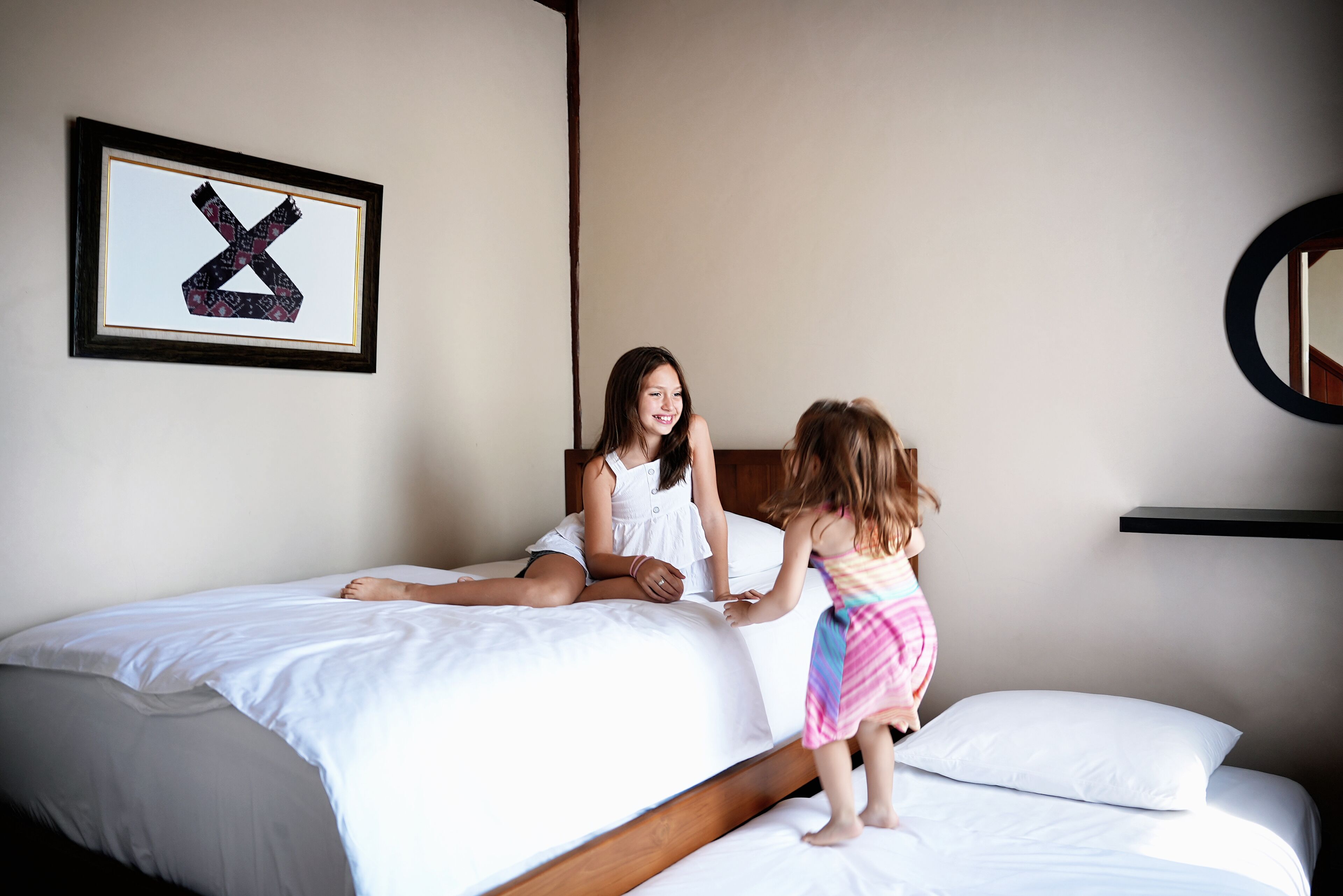 Casa família, 3 quartos, vista para a piscina, no mezanino | Roupas de cama premium, camas com colchões pillow-top