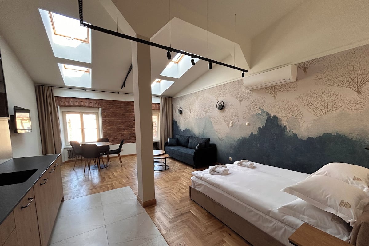 Superior-studiosuite - 1 queensize-seng med sovesofa - tekøkken | Opholdsområde