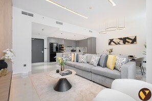 Luxury Apartment, Balcony, Marina View | Living area - Vogue Dorra Bay near JBR Beach Ain Dubai (Dubai)