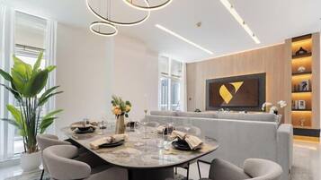 Luxury Apartment, Balcony, Marina View | Living area | 65-inch Smart TV with satellite channels