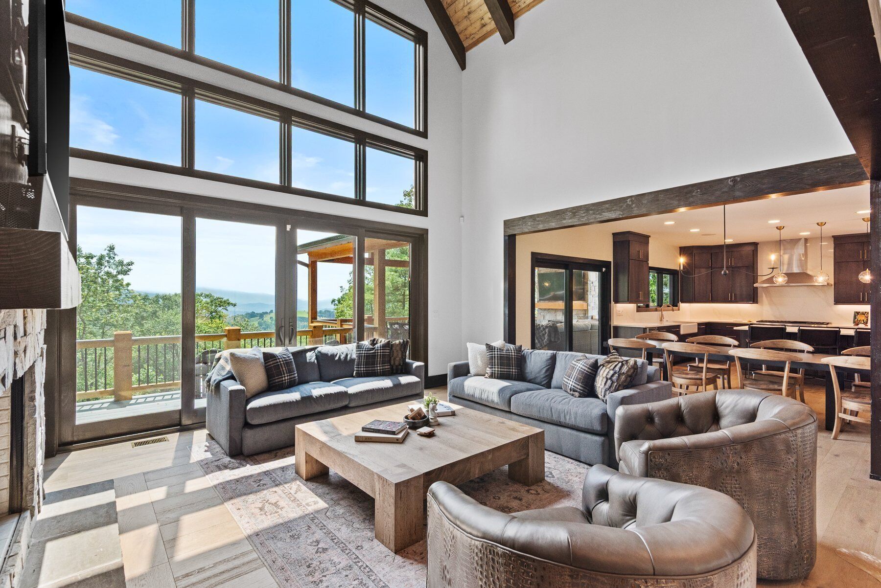 Smart TV, fireplace, books, music library