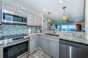 Fridge, microwave, oven, dishwasher