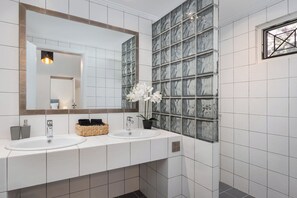 Shower, free toiletries, hair dryer, towels