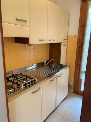 Geladeira, cooktop, talheres/pratos/utensílios de cozinha