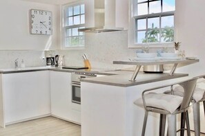 Fridge, microwave, oven, stovetop - One BD Villa No. 7, West Rock Villas, St James (Westmoreland)