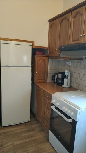 Fridge, oven, stovetop, coffee/tea maker