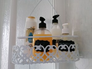 Douche, sèche-cheveux, bidet, serviettes fournies