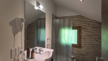 Shower, jetted bath, hair dryer, bidet