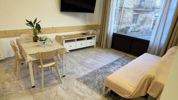 Una Smart TV, un reproductor de DVD, libros