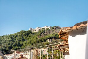 Une colline surmontée de bâtiments, dont une structure ressemblant à un château, le tout entouré de verdure.