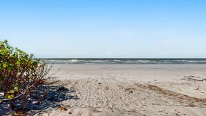 A sandy beach with sparse vegetation and a clear sky. - Welcoming Gulf front condo with pool and hot tub direct beach access (Indian Rocks Beach)