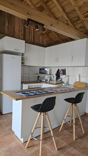 Fridge, microwave, oven, stovetop - Holiday Home 'Baía Do Porto Das Lajes' with Sea View, Private Terrace and Wi-Fi (Ilha das Flores)