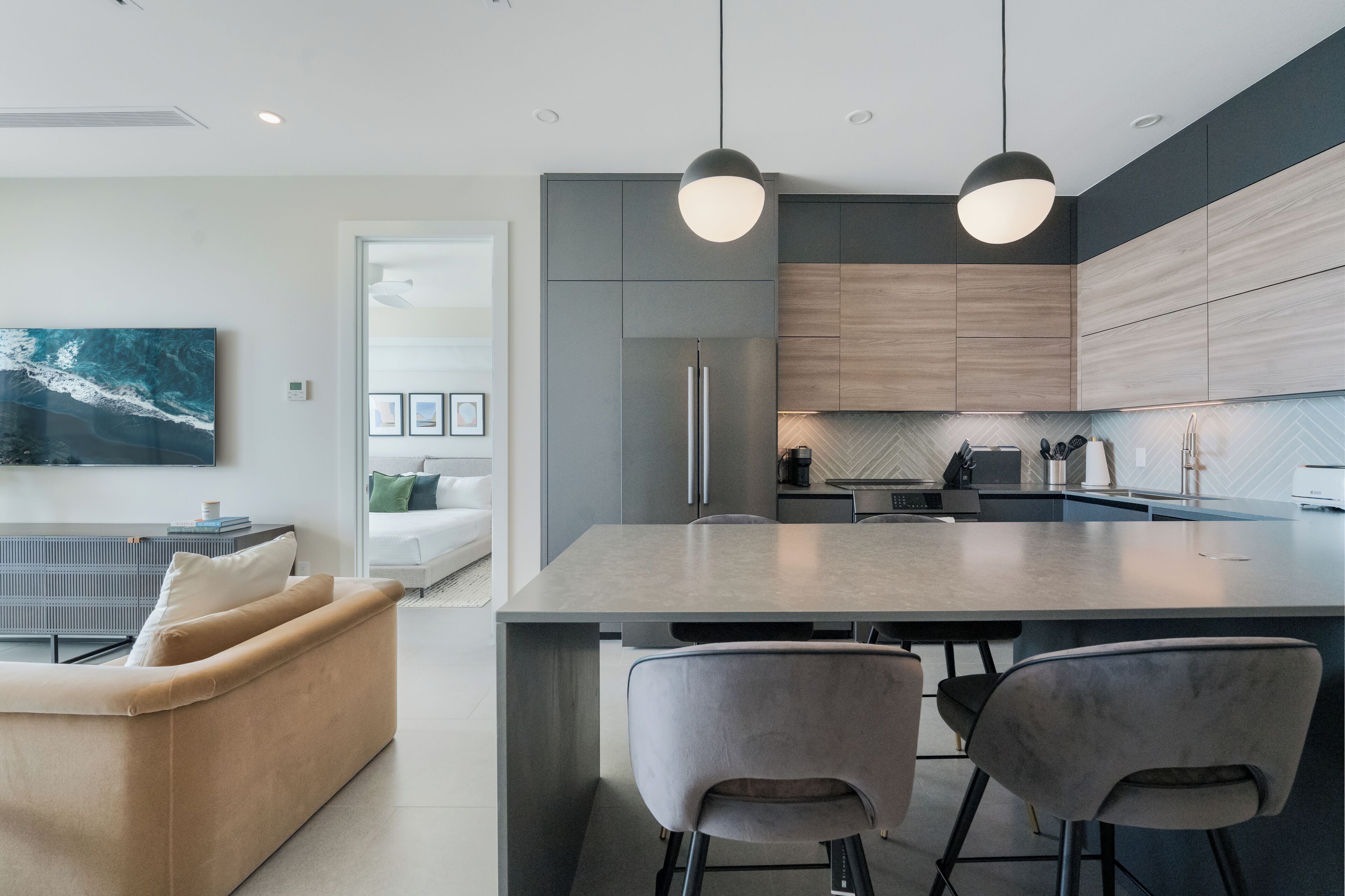 303 - 2 Bedroom Ocean View (3rd Floor) | Private kitchen | Full-size fridge, microwave, oven, stovetop