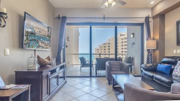 Condo, 1 King Bed with Sofa bed, Balcony, Ocean View (Las Palomas Resort Topaz 706) | Living area | 42-inch flat-screen TV with digital channels