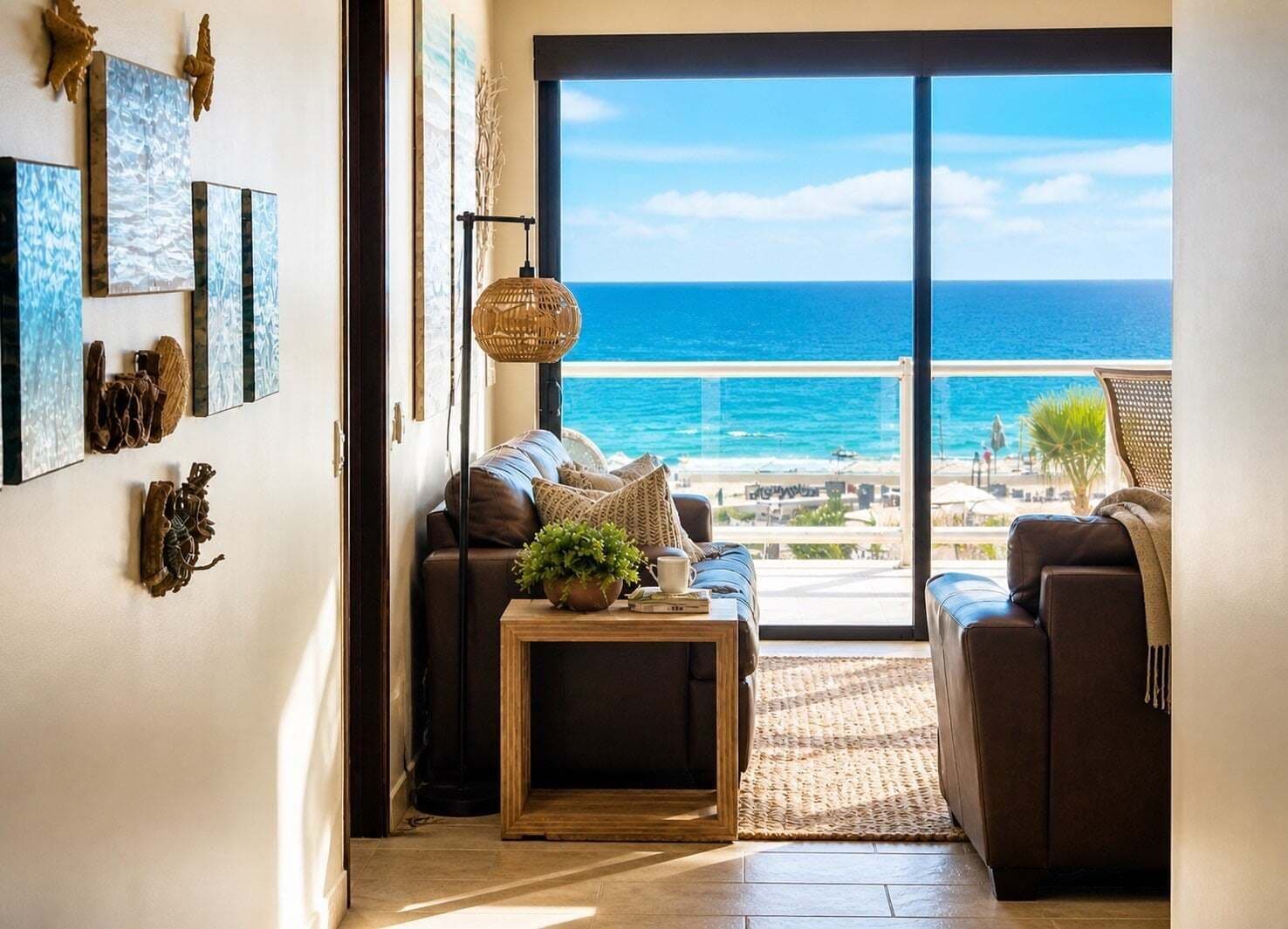 Leilighet, flere senger, balkong, havutsikt (Las Palomas Resort Cabrillo 206) | Oppholdsområde | En 42-tommers Flatskjerm-TV med digitale kanaler