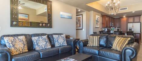 Condo, Multiple Beds, Balcony, Ocean View (Las Palomas Resort Topaz 201) | Living area | 42-inch flat-screen TV with digital channels