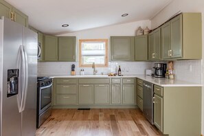 Fridge, microwave, oven, stovetop - Village Retreat • Hot Tub & Views (Saugerties)