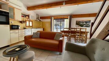 Télévision, cheminée, table de tennis de table