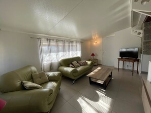 Televisio, takka, pöytätennispöytä