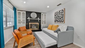 TV, fireplace, table tennis