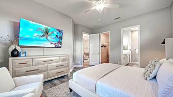 4 bedrooms, desk, iron/ironing board, travel cot